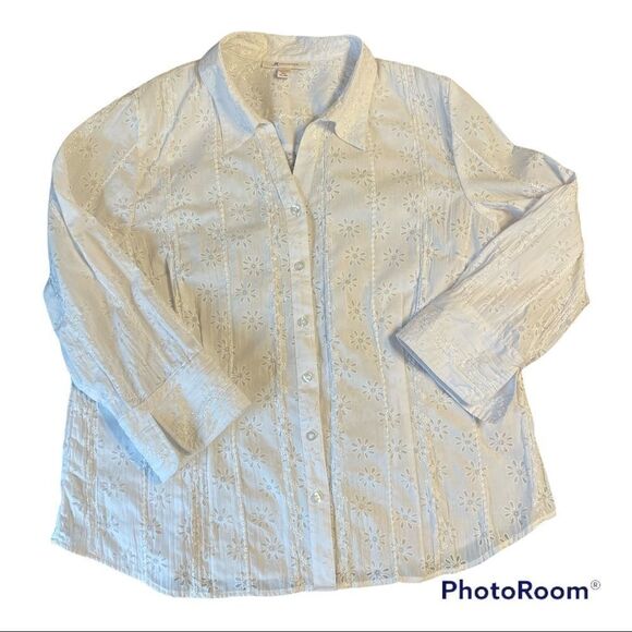 Vintage white flowered embroidered blouse -JM Collection - Picture 2 of 10